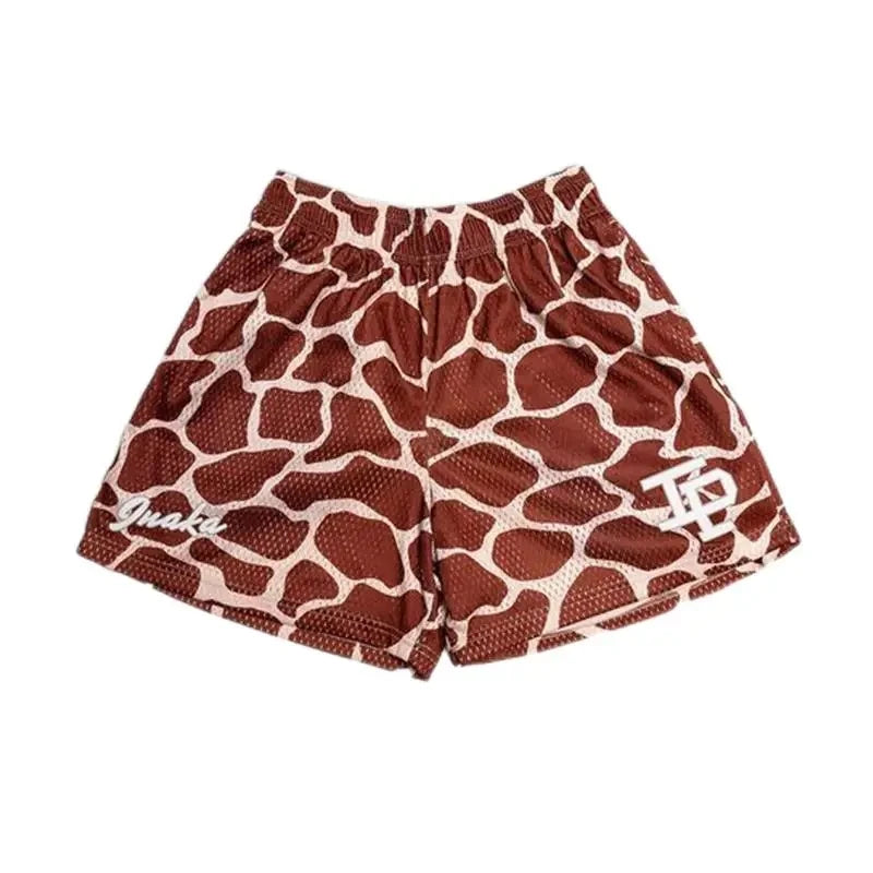 Summer Men's INAKA IP Leopard Print Mesh Shorts Elastic Waist Drawstring Breathable Quick Dry Gym Workout Fitness Casual Pants
