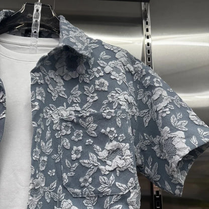 2026 New Summer Fashion Men's Casual Set Embossed Jacquard Lapel Short Sleeve Shirt Shorts 2 Piece Outfit Lightweight