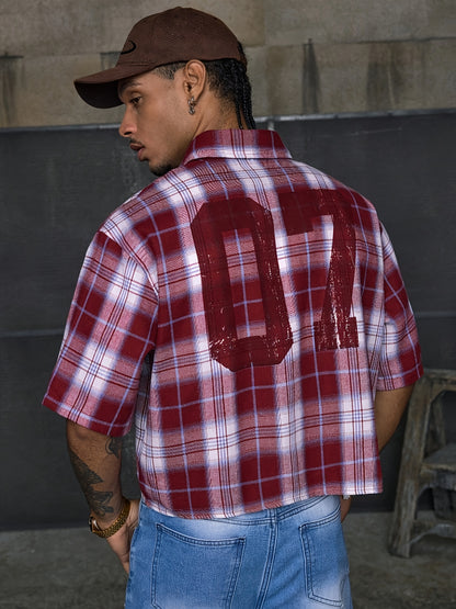 Men's Multi-Size Loose Fit Lapel Short Sleeve Printed Patchwork Casual Shirt