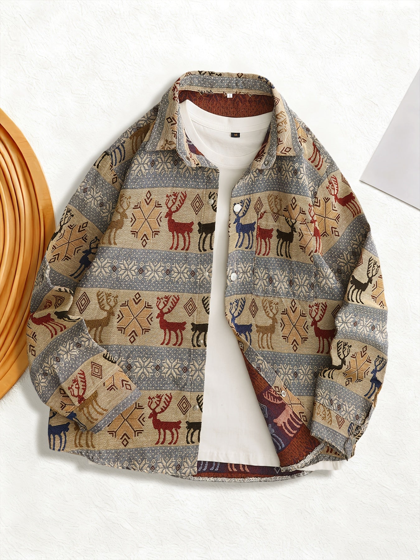 Woven Jacquard Vintage Men'S American Style Van Gogh Oil Painting Long Sleeve Shirt for Art Students
