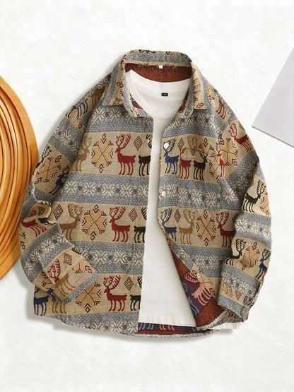 Woven Jacquard Vintage Men'S American Style Van Gogh Oil Painting Long Sleeve Shirt for Art Students