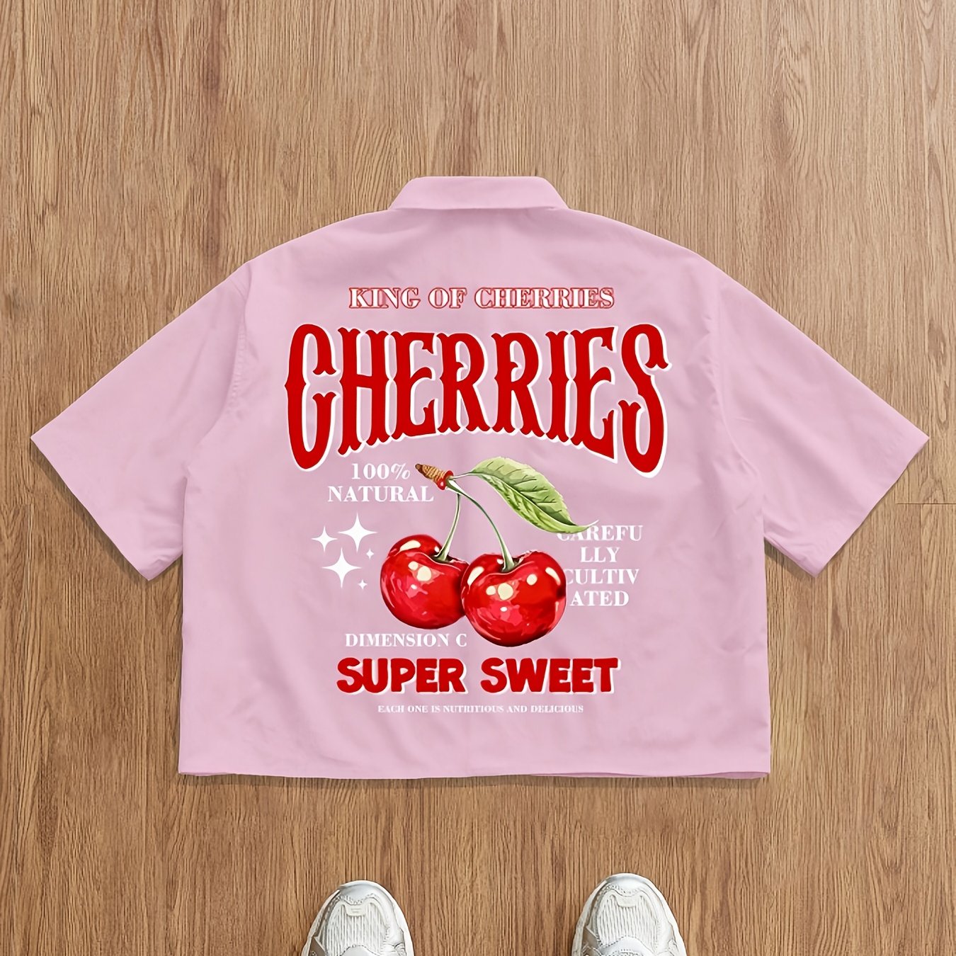 Men'S Short-Sleeve Casual Summer Shirt with Cherry Letter Design on The Back