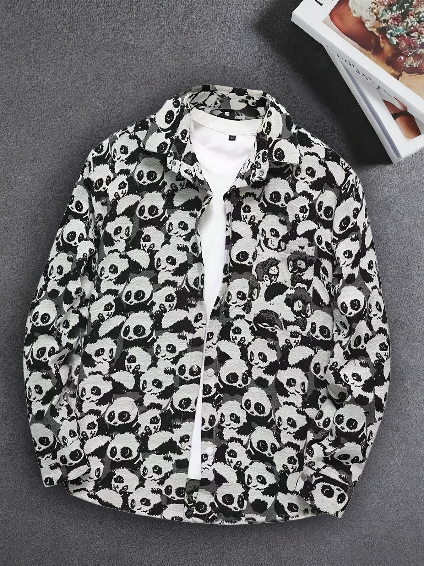 Men'S Vintage American Style Woven Bear Shirt Jacket, High-End Trendy Casual Shirt for Autumn