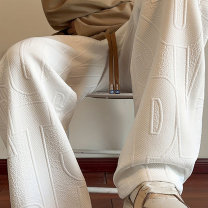Men'S Autumn Straight-Leg Pants, All-Over Jacquard Fabric, Elastic Waistband with Drawstring, Suitable for Spring And Autumn Outdoor Casual Pants
