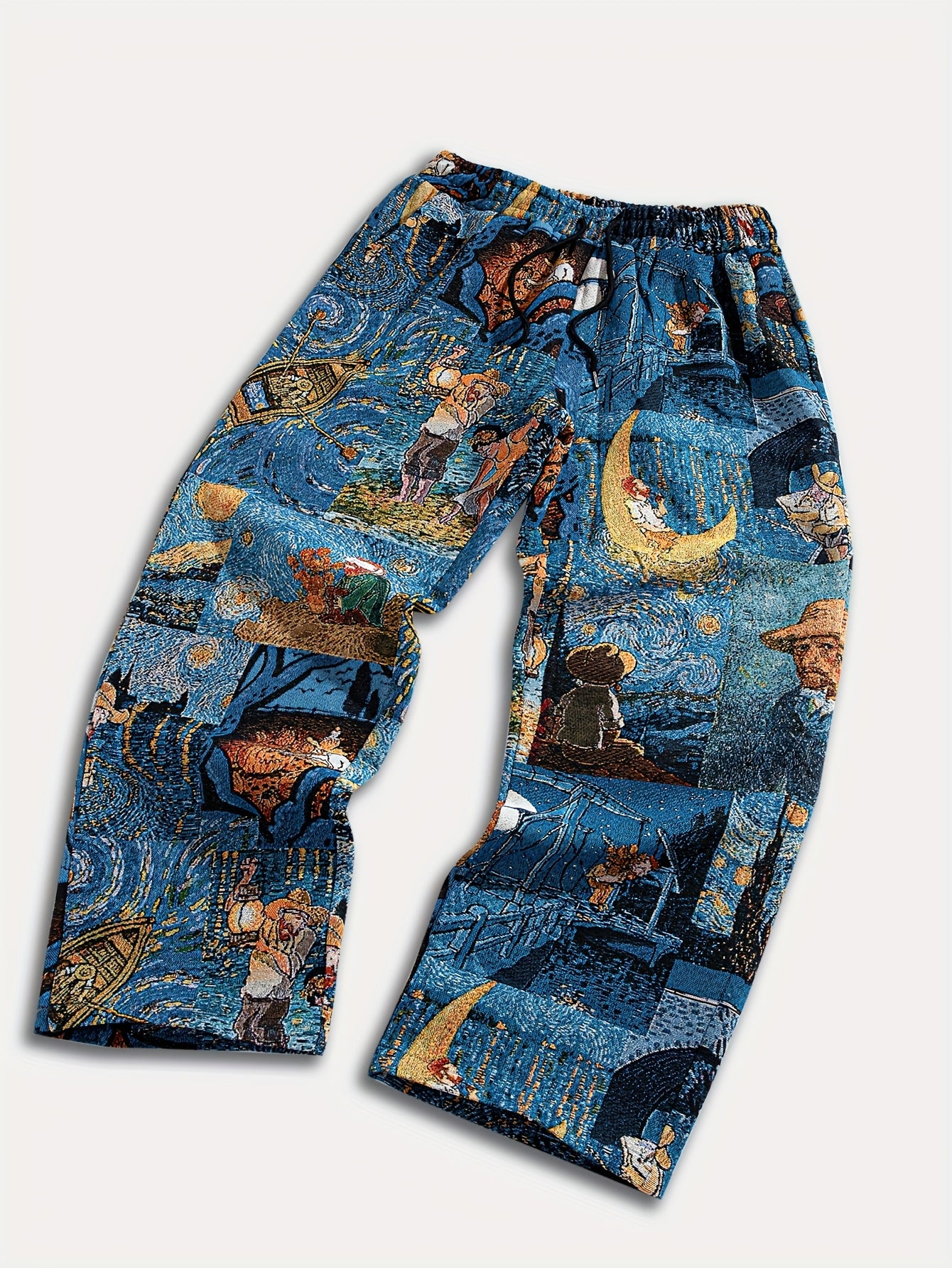 Men'S Casual Straight-Leg Pants with Drawstring Waist & Pockets - Non-Stretch Fabric, Loose Fit, All-Season Comfort, & Golden for galaxy Print