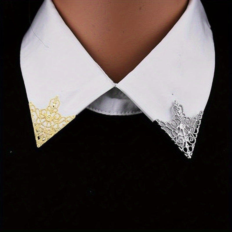 2pcs Retro Hollow Pattern Triangle Clips, Exquisite Fashion Accessories for Men's and Women's Suits & Shirts
