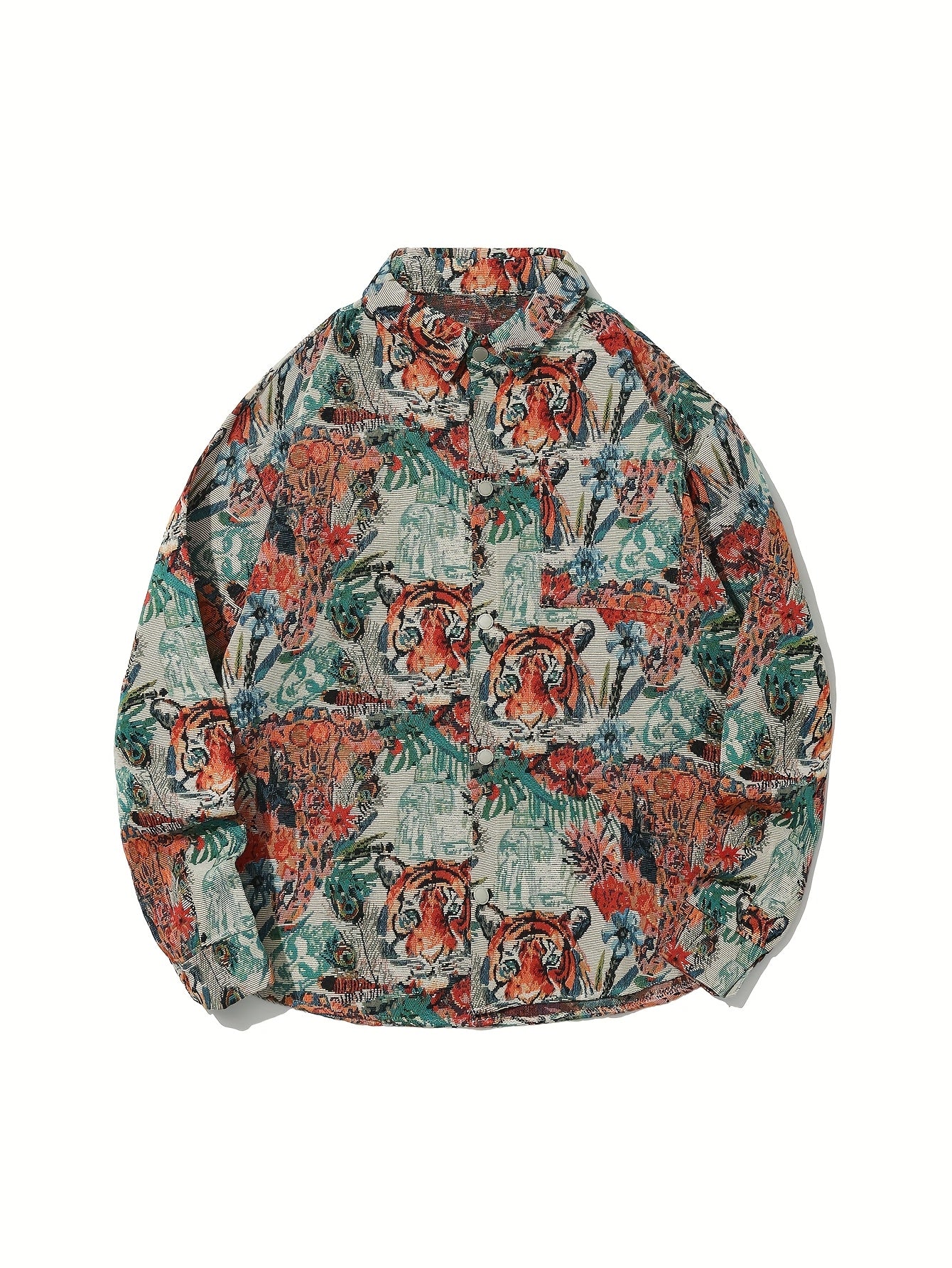 Men'S Vintage American Style Woven Bear Shirt Jacket, High-End Trendy Casual Shirt for Autumn