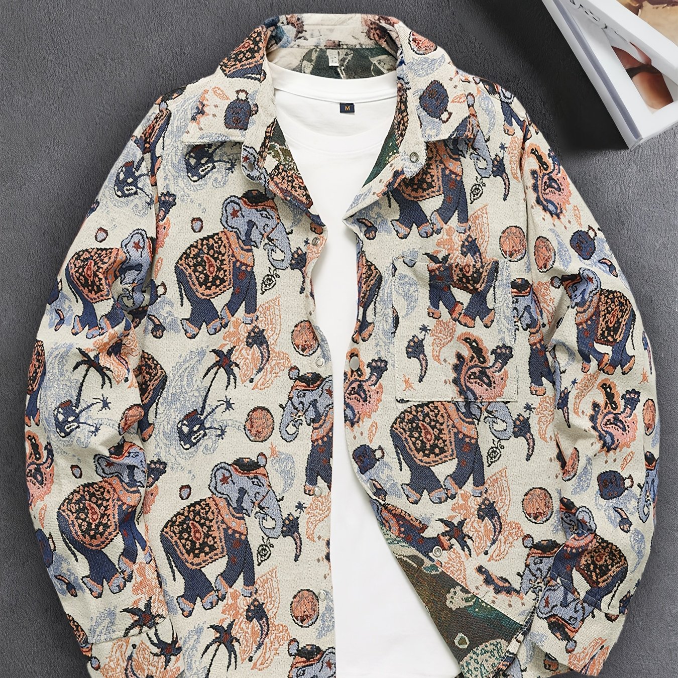 Men'S Vintage American Style Woven Bear Shirt Jacket, High-End Trendy Casual Shirt for Autumn
