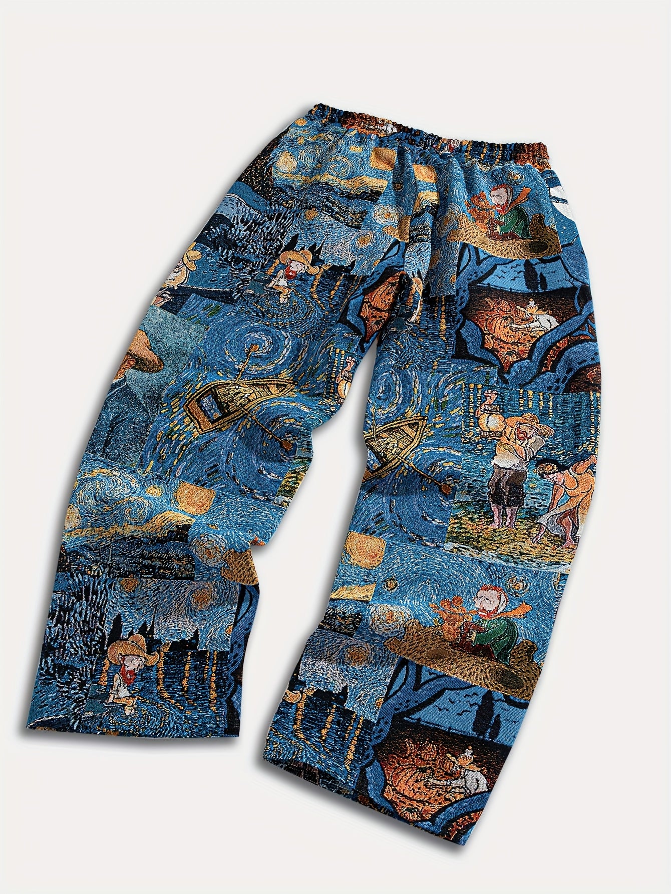 Men'S Casual Straight-Leg Pants with Drawstring Waist & Pockets - Non-Stretch Fabric, Loose Fit, All-Season Comfort, & Golden for galaxy Print