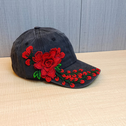1 Vintage Embroidered Exaggerated Floral Baseball Cap, Ethnic Style Duckbill Cap, Fashionable and Versatile Sports Hat