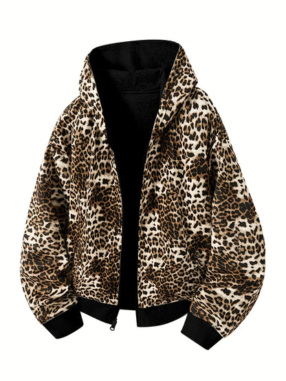 Y2K Vintage Fashion Leopard Print Hoodie, New Double-Sided Harajuku Vintage Leopard Print, Fashion Loose Zipper Hoodie for Men and Women, Street Hip-Hop Casual Sweatshirt, Unisex Streetwear Hoodie with Pockets, Loose Zipper s