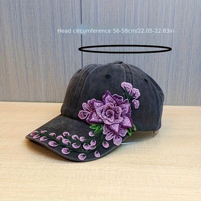 1 Vintage Embroidered Exaggerated Floral Baseball Cap, Ethnic Style Duckbill Cap, Fashionable and Versatile Sports Hat