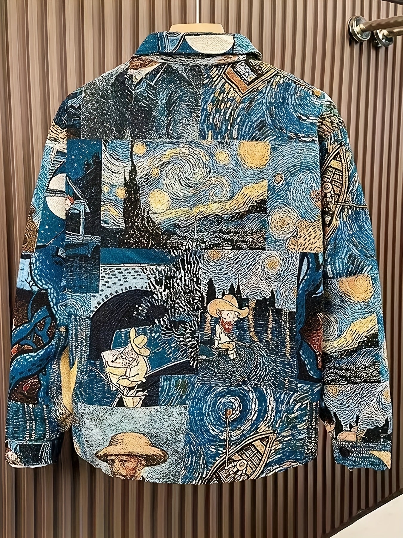 Woven Jacquard Vintage Men'S American Style Van Gogh Oil Painting Long Sleeve Shirt for Art Students