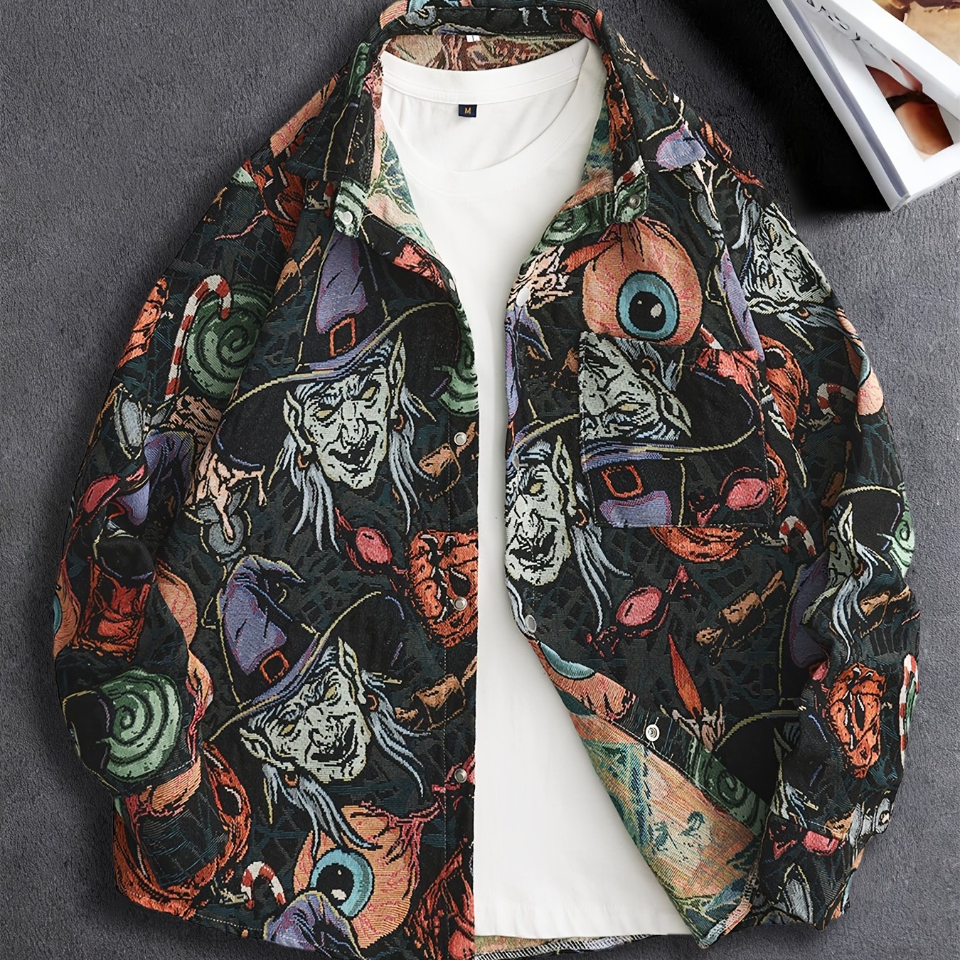 Men'S Vintage American Style Woven Bear Shirt Jacket, High-End Trendy Casual Shirt for Autumn