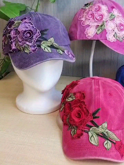 Women's Fashion Sports Baseball Cap, Exaggerated Floral Design, Outdoor Hat, Snapback