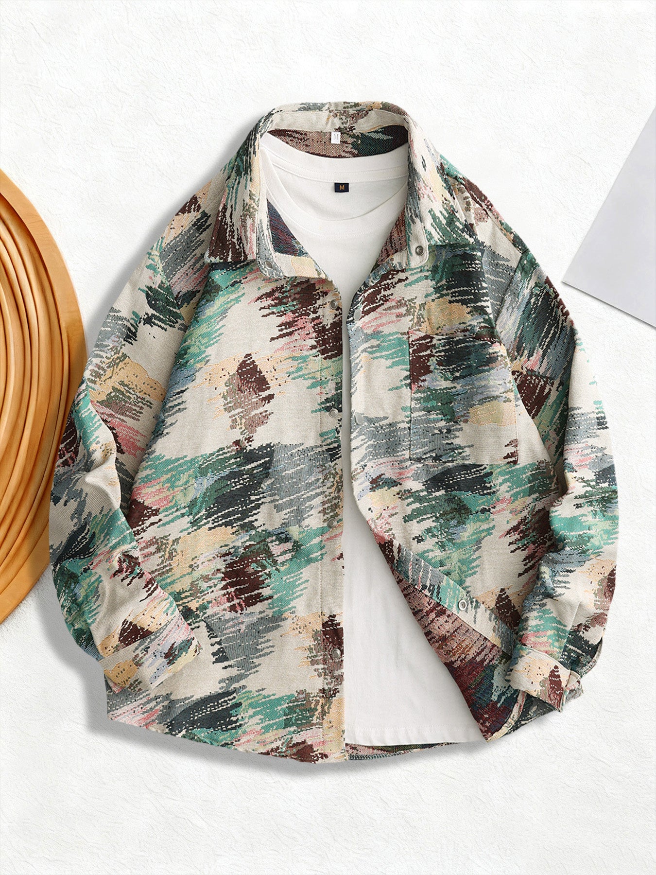 Woven Jacquard Vintage Men'S American Style Van Gogh Oil Painting Long Sleeve Shirt for Art Students