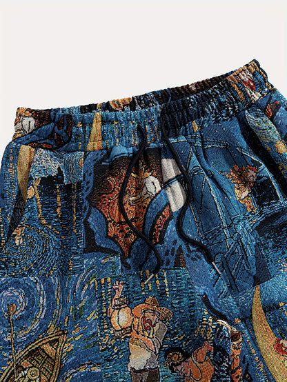 Men'S Casual Straight-Leg Pants with Drawstring Waist & Pockets - Non-Stretch Fabric, Loose Fit, All-Season Comfort, & Golden for galaxy Print