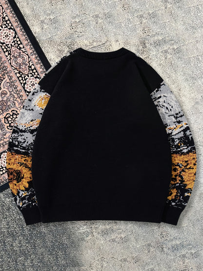 New Autumn And Winter Men'S Casual Loose-Fitting Sweater Featuring a Easy Van Gogh-Inspired Sunflower And Starry Sky Oil Painting Design with a Vintage Knit Long Sleeve And Round Neck