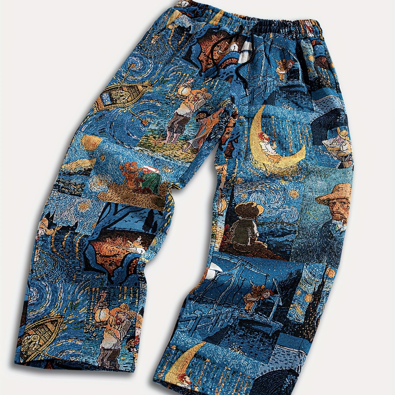 Men'S Casual Straight-Leg Pants with Drawstring Waist & Pockets - Non-Stretch Fabric, Loose Fit, All-Season Comfort, & Golden for galaxy Print