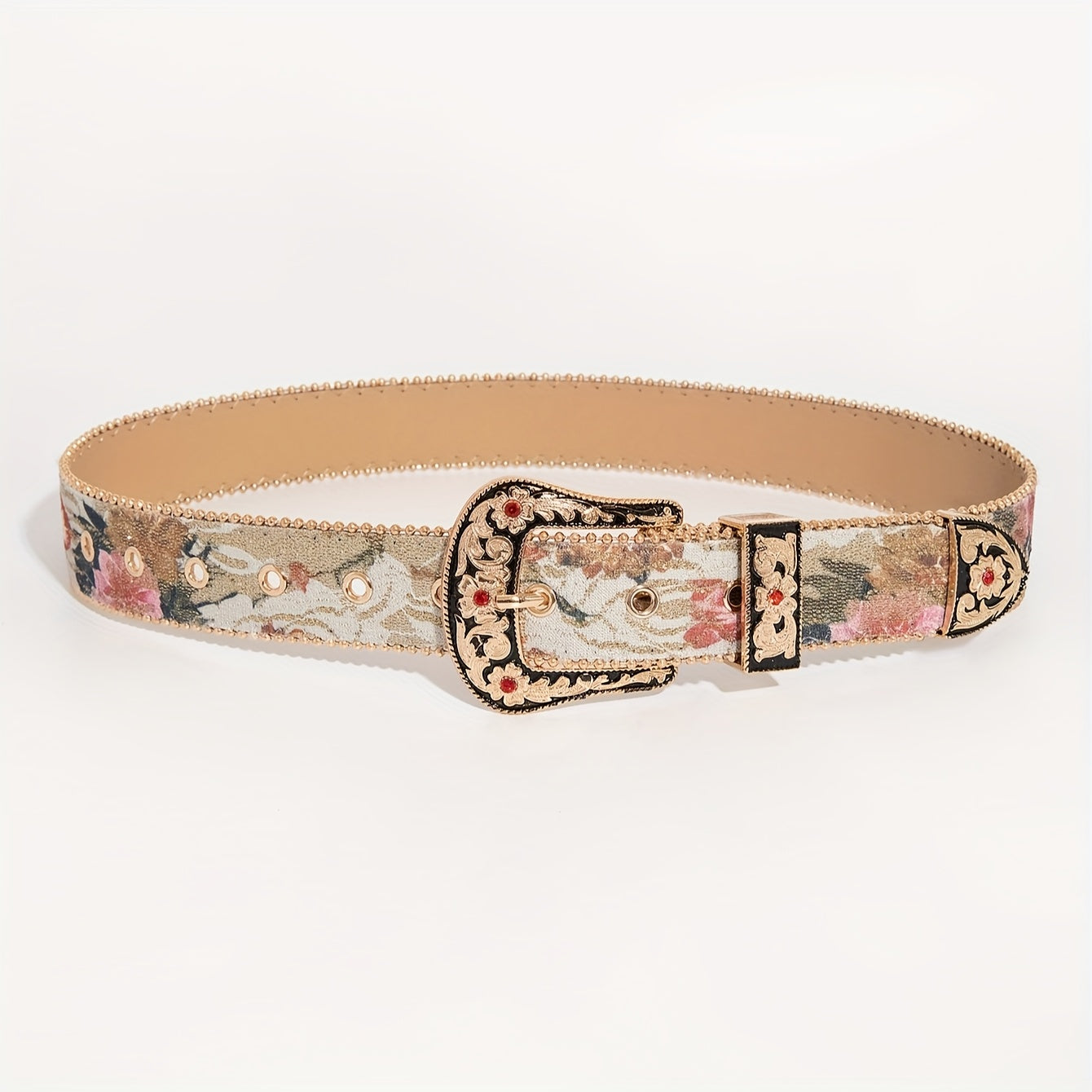 1pc Western-style Carved 3pcs Set with Floral Button-down, Embroidered Mesh Pattern, Women's Denim for Daily Outings and Banquet Dresses, Paired with a Men's Belt