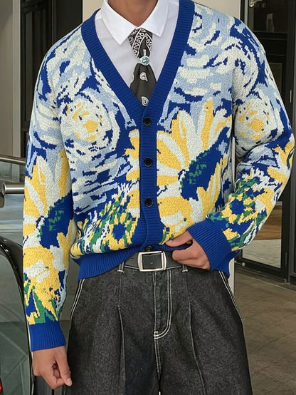 Nova camisola unissexo casual para homem e mulher, ideal para o dia a dia, com um estampado abstrato de pintura a óleo de Van Gogh e um design de casaco de malha de mangas compridas em malha.