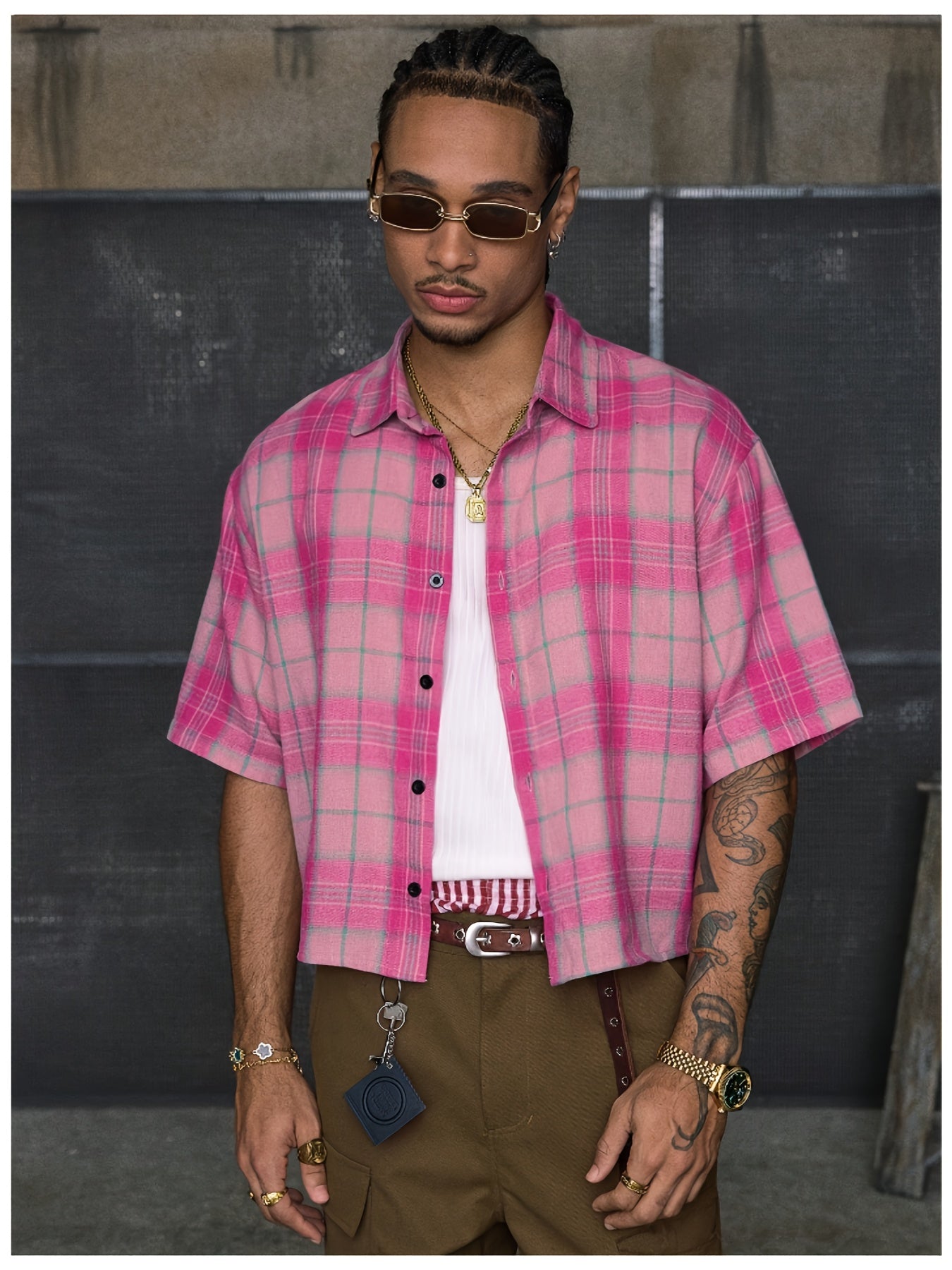 Men's Multi-Size Loose Fit Lapel Short Sleeve Printed Patchwork Casual Shirt