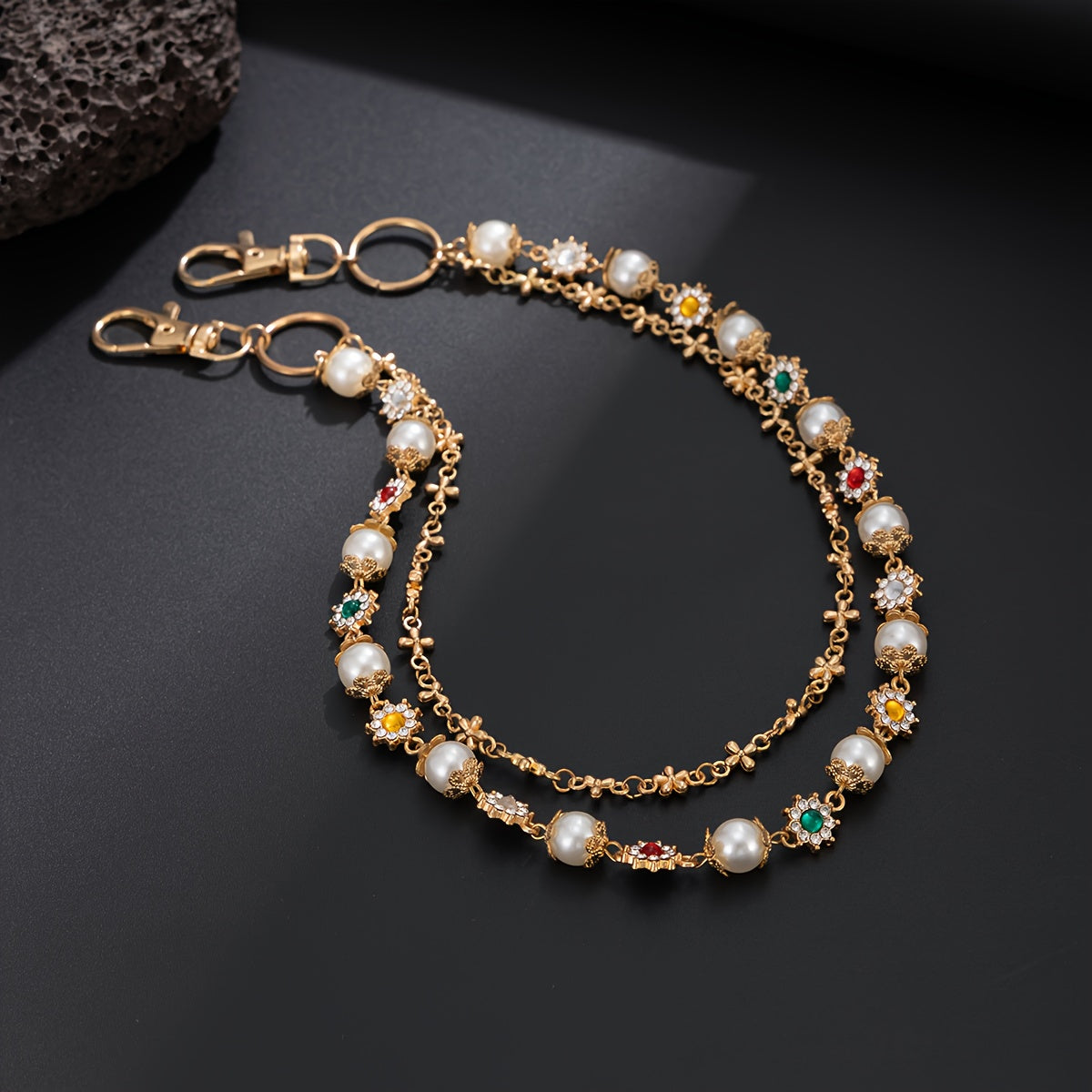 1pc Denim Chain Small Flower Chain Hip-Hop Niche Colorful Rhinestones Spliced Waist Chain Pendant Streetwear