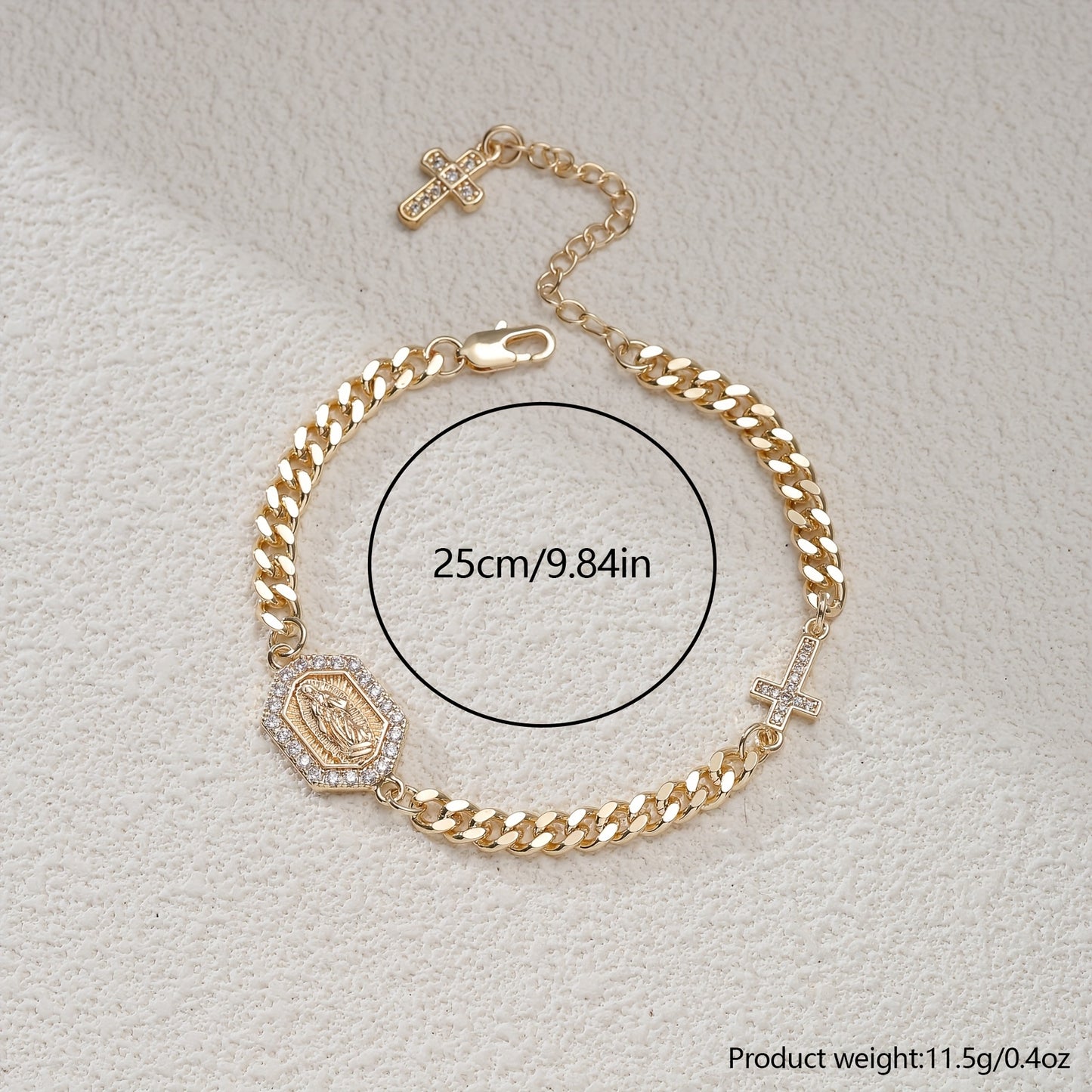 Vintage And Elegant 14K Gold-Plated Religious Bracelet Inlaid with Cubic Zirconia, Unisex Fashion Jewelry, Suitable for Daily Prayer, Self-Salvation Meditation. Daily Wear, Gifts, Parties, Christmas, Halloween, Jewelry Additi