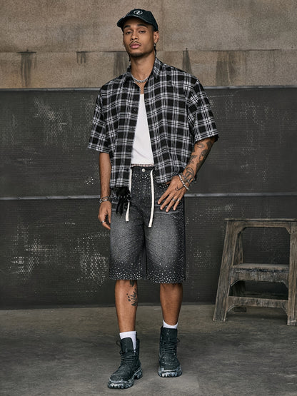 Men's Multi-Size Loose Fit Lapel Short Sleeve Printed Patchwork Casual Shirt